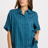 Betty Basics Ophelia Shirt in Teal/White Stripe