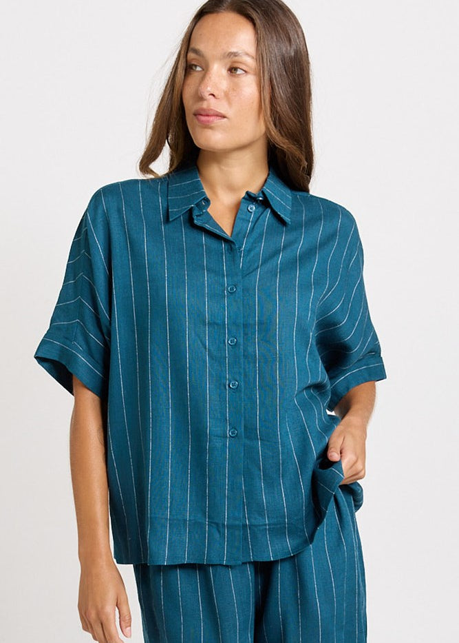 Betty Basics Ophelia Shirt in Teal/White Stripe