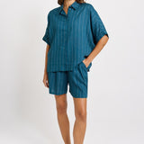 Betty Basics Ophelia Shirt in Teal/White Stripe - view 2