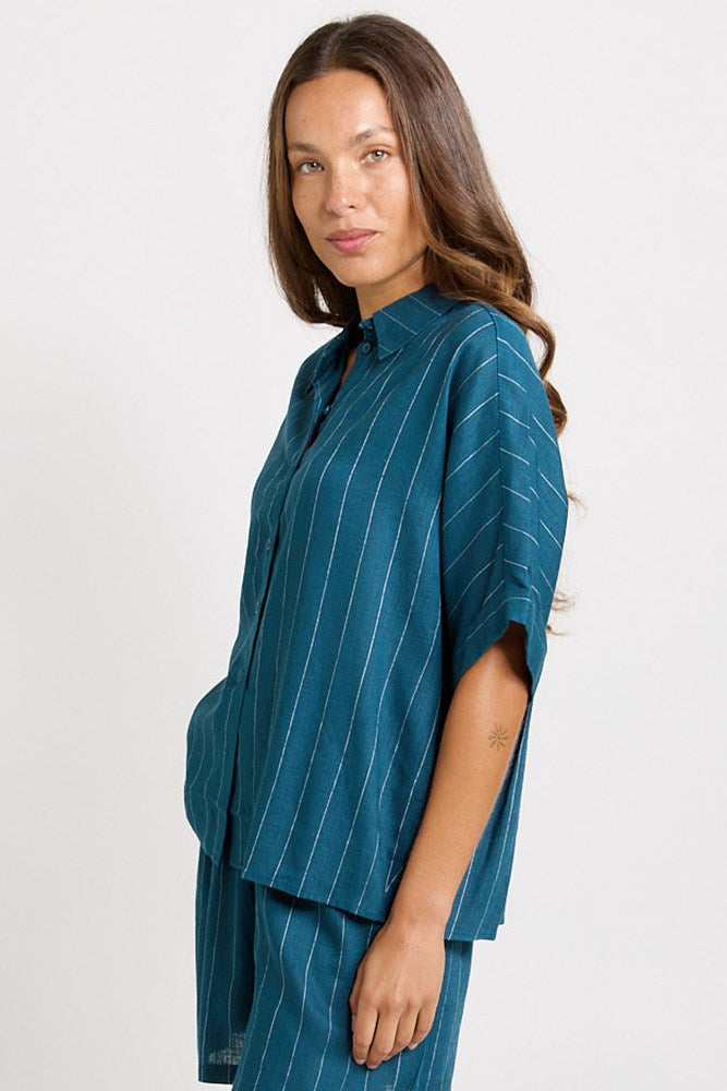 Betty Basics Ophelia Shirt in Teal/White Stripe - view 3