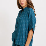 Betty Basics Ophelia Shirt in Teal/White Stripe - view 3