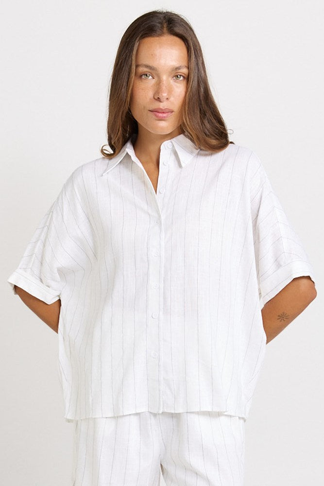 Betty Basics Ophelia Shirt in White/Black Stripe