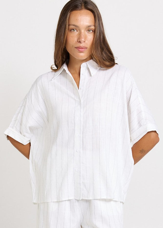 Betty Basics Ophelia Shirt in White/Black Stripe
