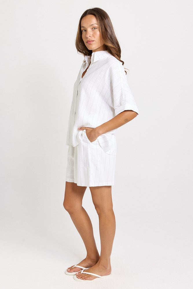 Betty Basics Ophelia Shirt in White/Black Stripe - view 2