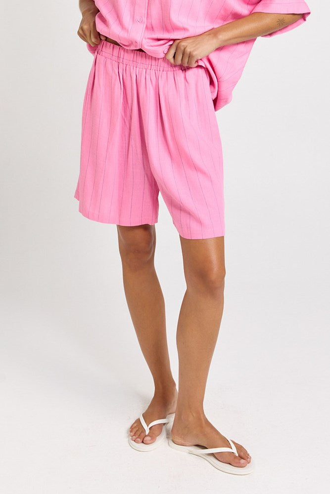 Betty Basics Palm Relax Shorts in Pink/Teal Stripe