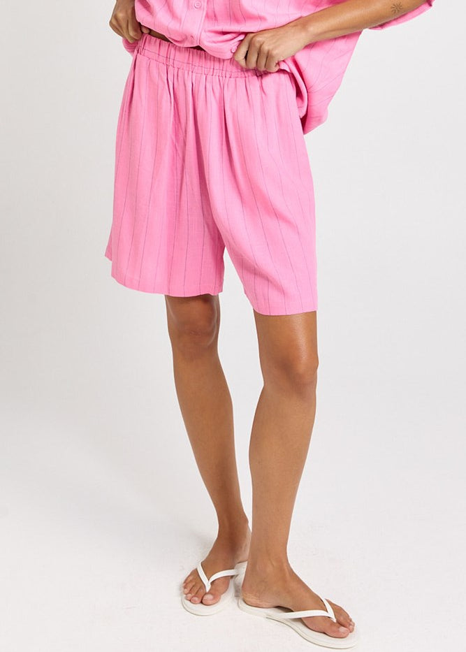 Betty Basics Palm Relax Shorts in Pink/Teal Stripe