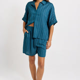 Betty Basics Palm Relax Shorts in Teal/White Stripe - view 2
