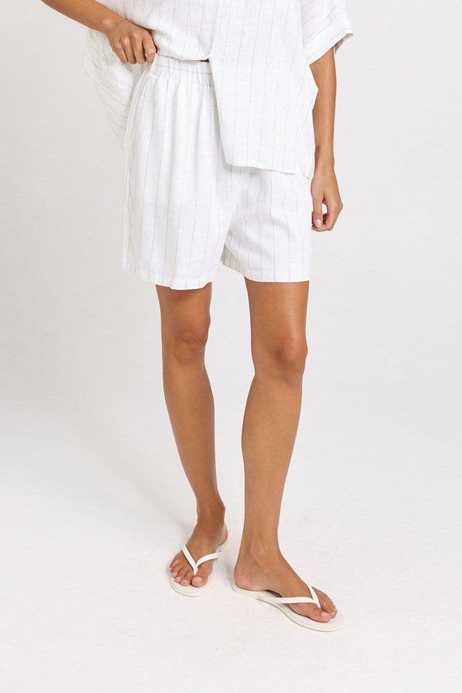 Betty Basics Palm Relax Shorts in White/Black Stripe