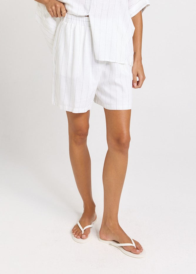 Betty Basics Palm Relax Shorts in White/Black Stripe