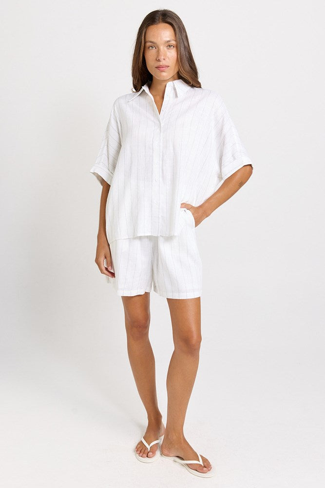 Betty Basics Palm Relax Shorts in White/Black Stripe - view 2