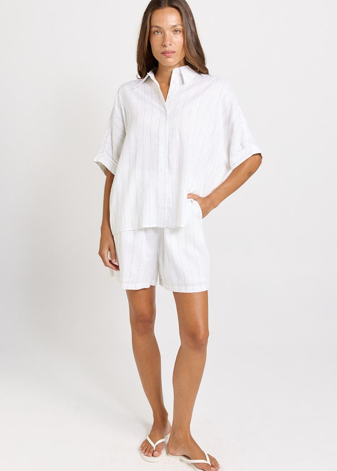 Betty Basics Palm Relax Shorts in White/Black Stripe - view 2