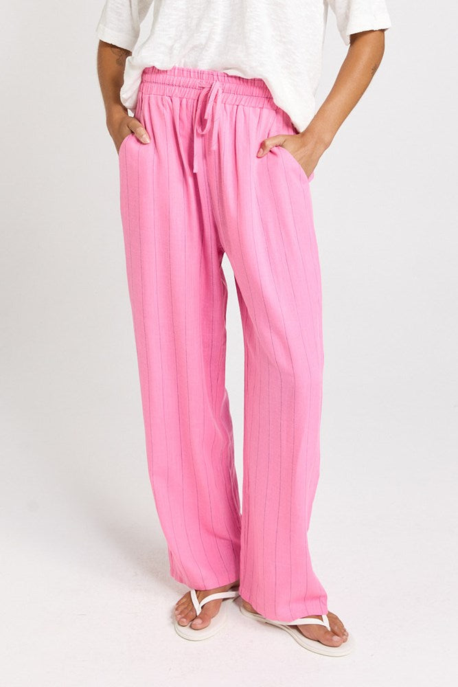 Betty Basics Palm Relax Pants in Pink/Teal Stripe
