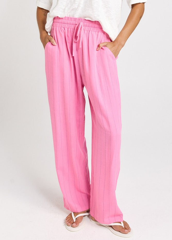 Betty Basics Palm Relax Pants in Pink/Teal Stripe