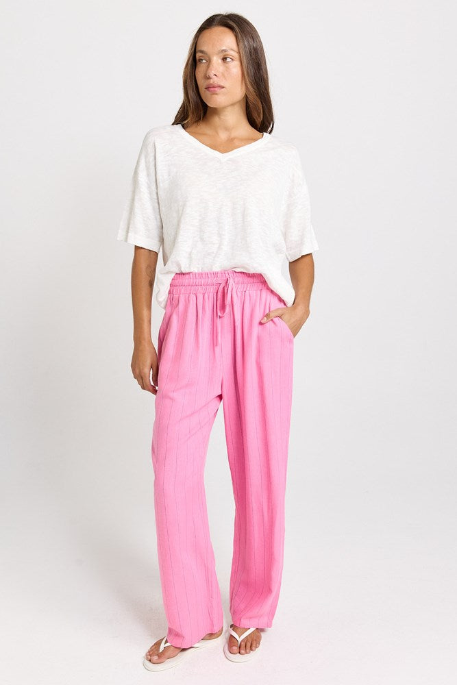 Betty Basics Palm Relax Pants in Pink/Teal Stripe - view 2