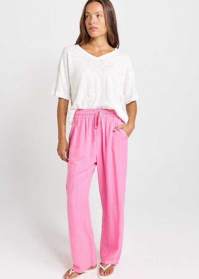 Betty Basics Palm Relax Pants in Pink/Teal Stripe - view 2