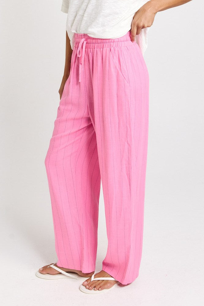 Betty Basics Palm Relax Pants in Pink/Teal Stripe - view 3