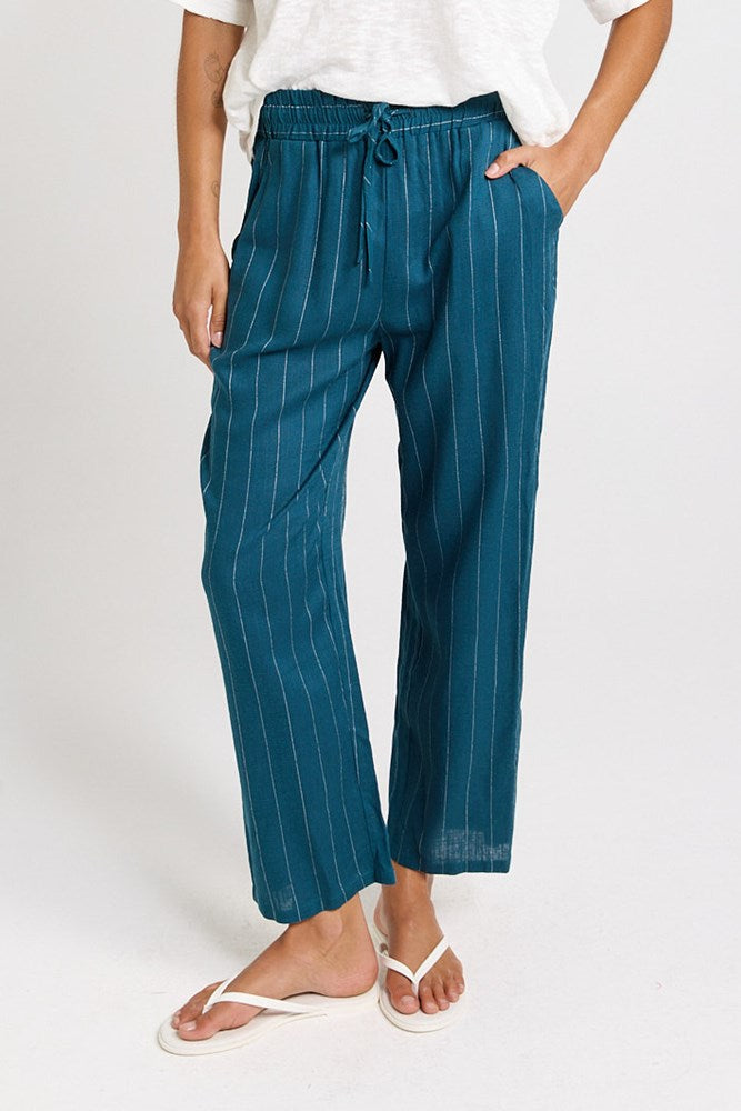 Betty Basics Palm Relax Pants in Teal/White Stripe
