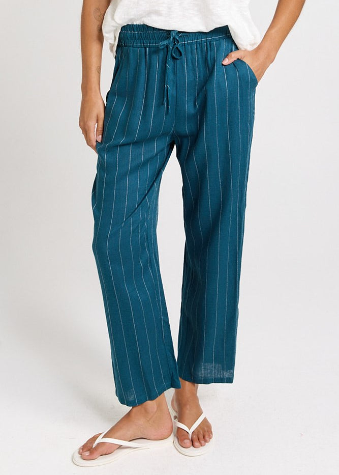 Betty Basics Palm Relax Pants in Teal/White Stripe