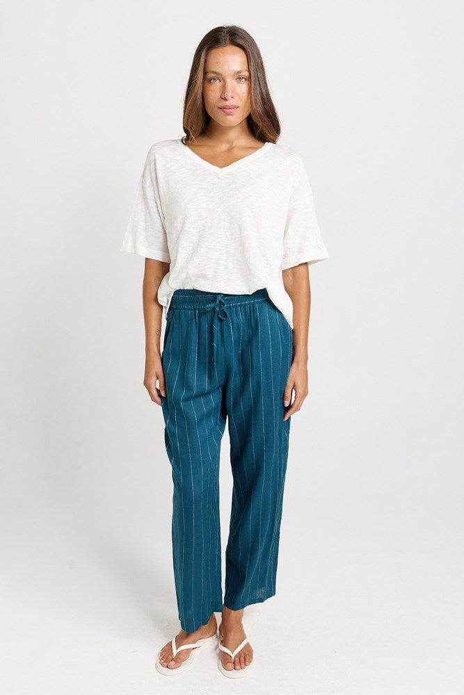 Betty Basics Palm Relax Pants in Teal/White Stripe - view 2