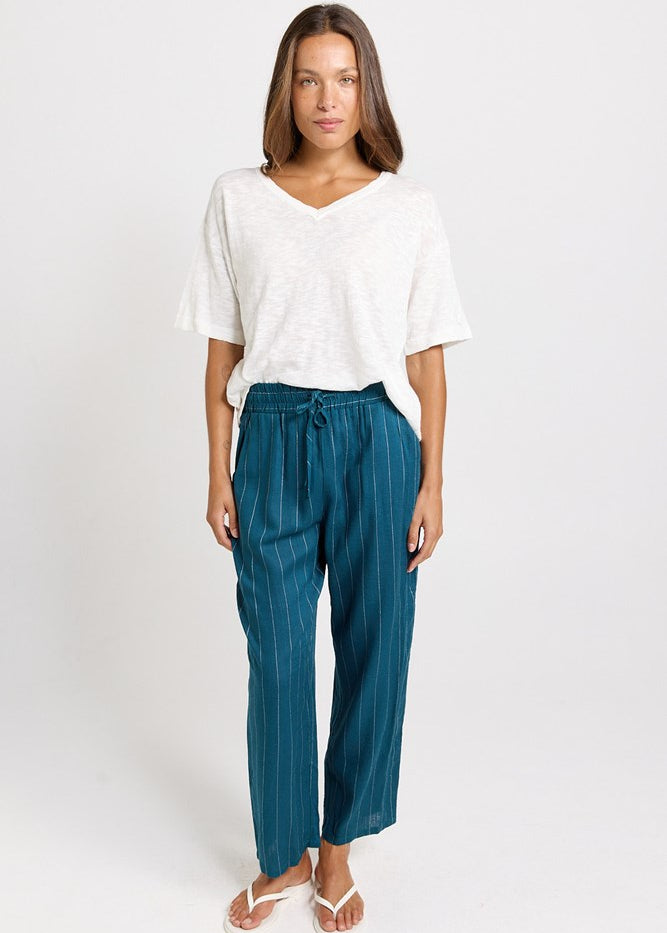 Betty Basics Palm Relax Pants in Teal/White Stripe - view 2