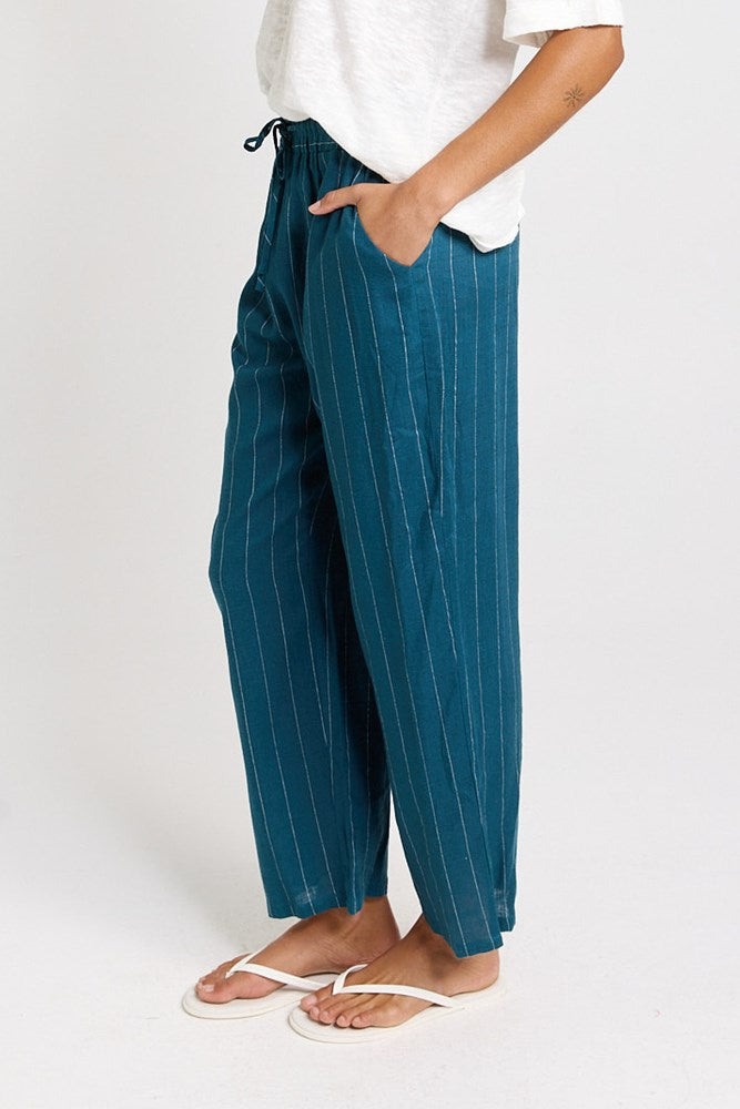 Betty Basics Palm Relax Pants in Teal/White Stripe - view 3