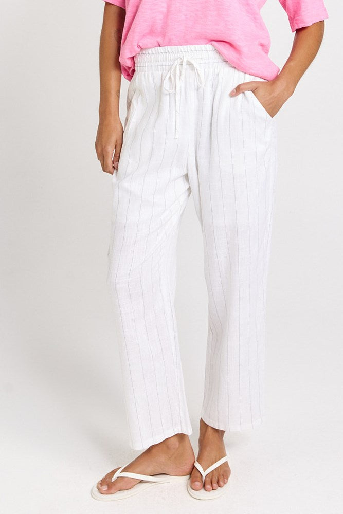 Betty Basics Palm Relax Pants in White/Black Stripe