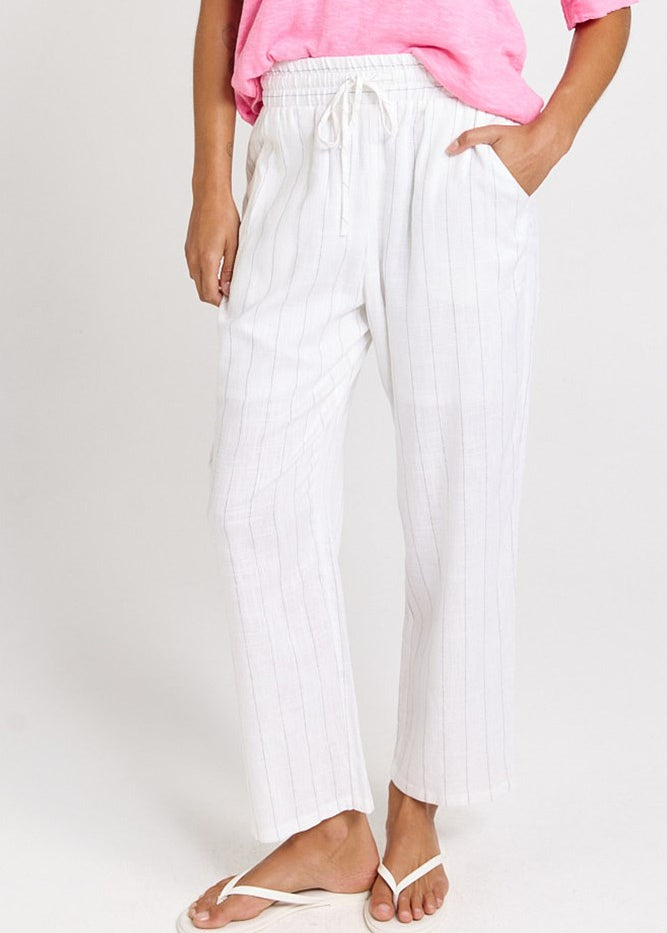 Betty Basics Palm Relax Pants in White/Black Stripe