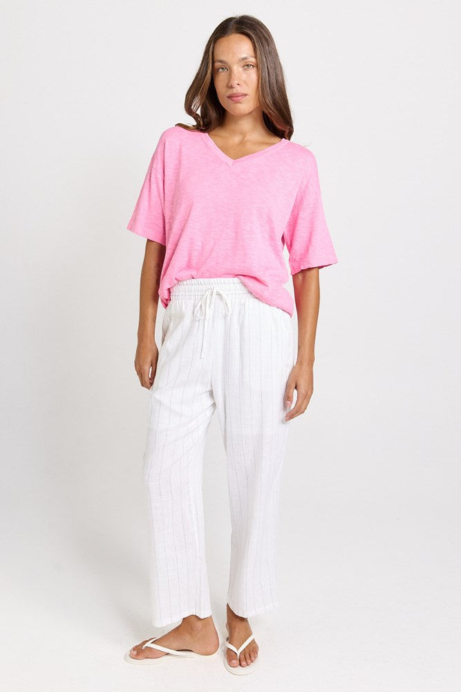 Betty Basics Palm Relax Pants in White/Black Stripe - view 2