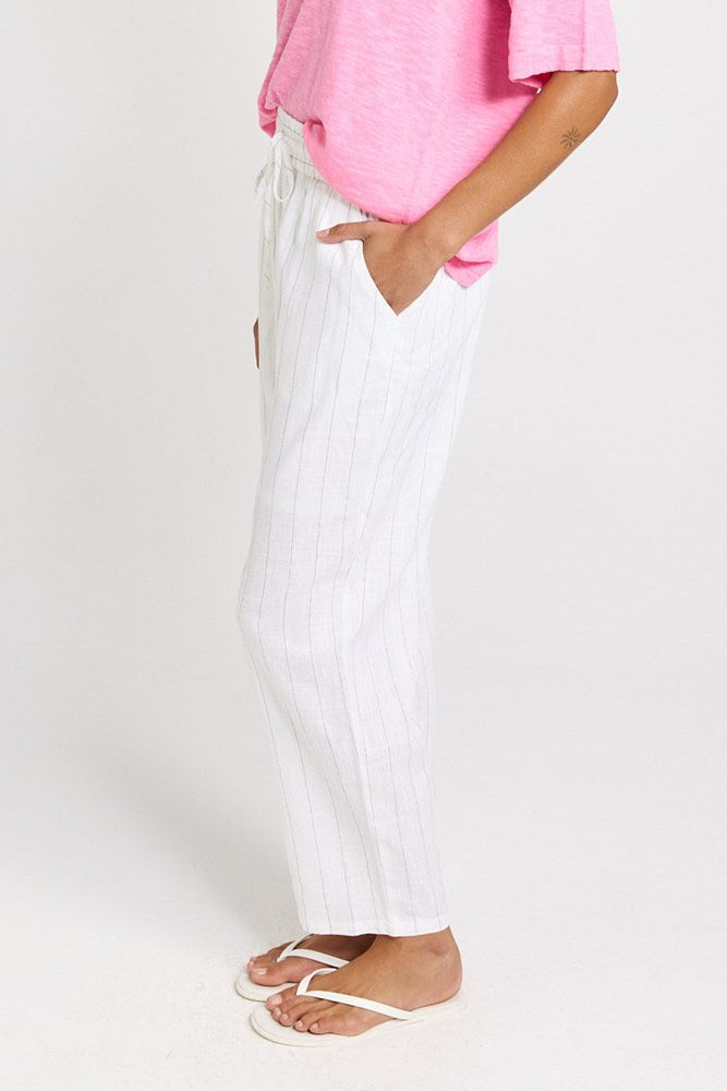 Betty Basics Palm Relax Pants in White/Black Stripe - view 3