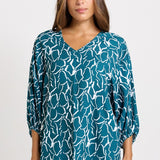 Betty Basics Bella Blouse in Teal Petal Print