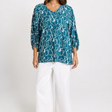 Betty Basics Bella Blouse in Teal Petal Print - view 2