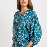 Betty Basics Bella Blouse in Teal Petal Print - view 3