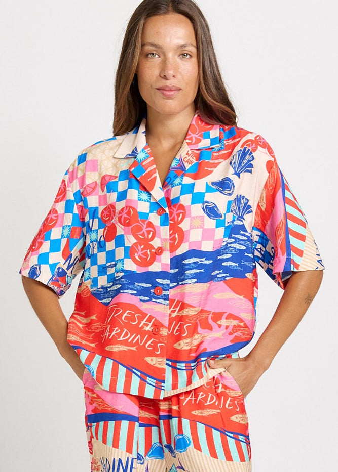 Betty Basics Sable Shirt in Mediterranean Print