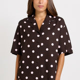 Betty Basics Sable Shirt in Pink/Choc Polka Dot