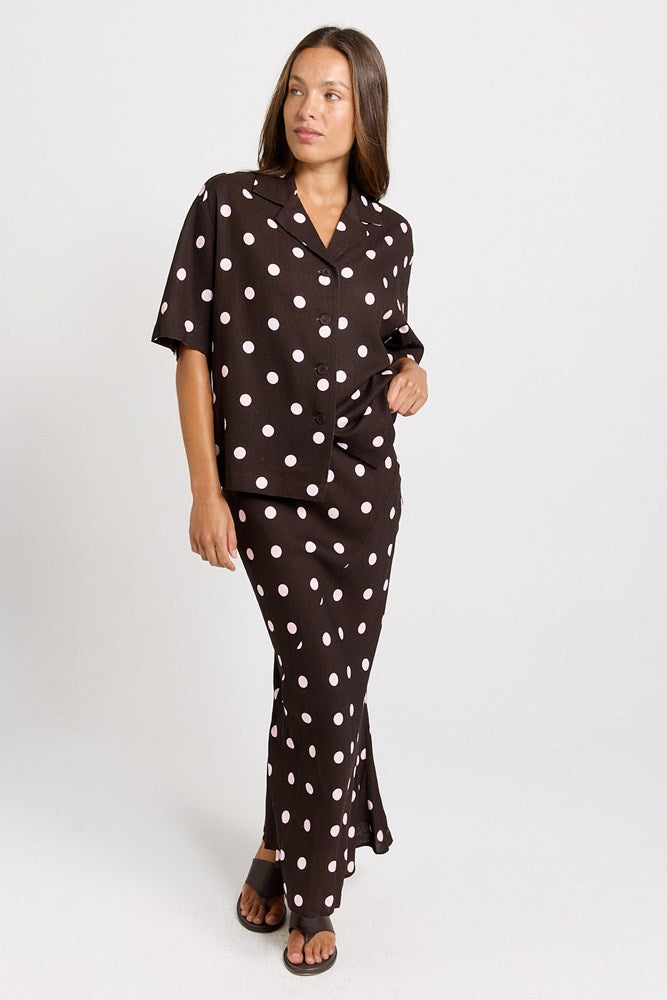 Betty Basics Sable Shirt in Pink/Choc Polka Dot - view 2