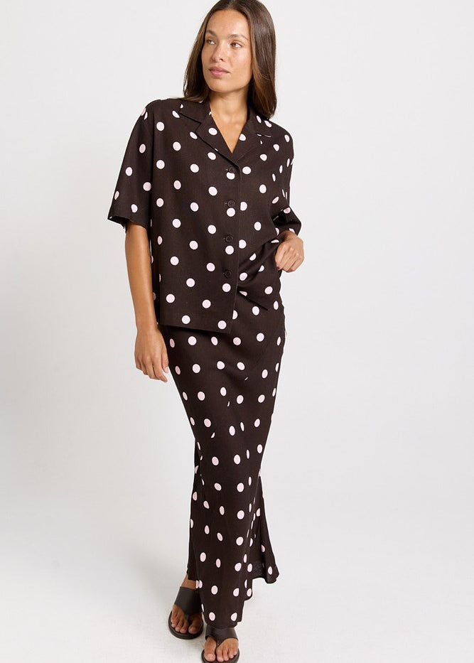 Betty Basics Sable Shirt in Pink/Choc Polka Dot - view 2