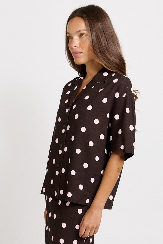 Betty Basics Sable Shirt in Pink/Choc Polka Dot - view 3