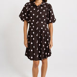 Betty Basics Nancy Shirt Dress in Pink/Choc Polka Dot