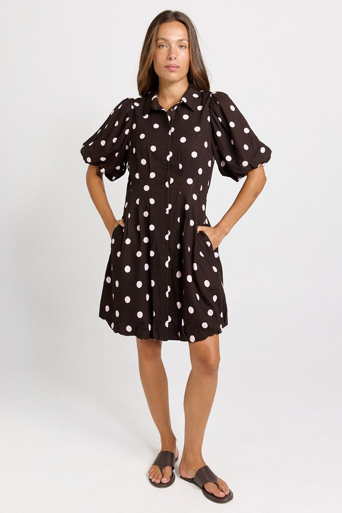 Betty Basics Nancy Shirt Dress in Pink/Choc Polka Dot - view 2