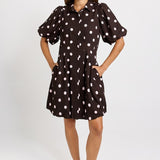 Betty Basics Nancy Shirt Dress in Pink/Choc Polka Dot - view 2