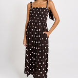 Betty Basics Shirred Maxi Dress in Pink/Choc Polka Dot - view 2