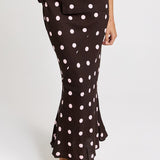 Betty Basics Sable Bias Yoke Skirt in Pink/Choc Polka Dot
