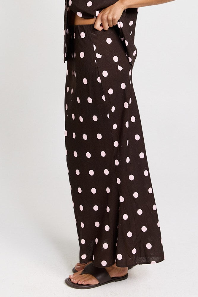 Betty Basics Sable Bias Yoke Skirt in Pink/Choc Polka Dot - view 3