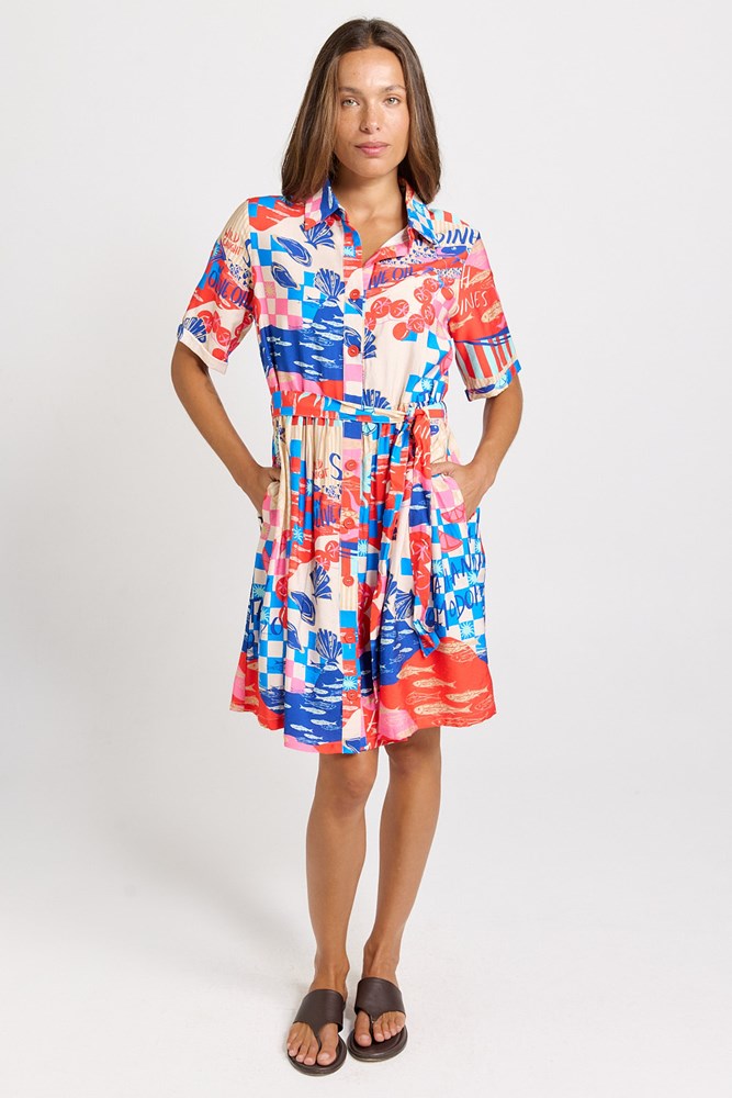 Betty Basics Palm Shirt Dress in Mediterranean Print