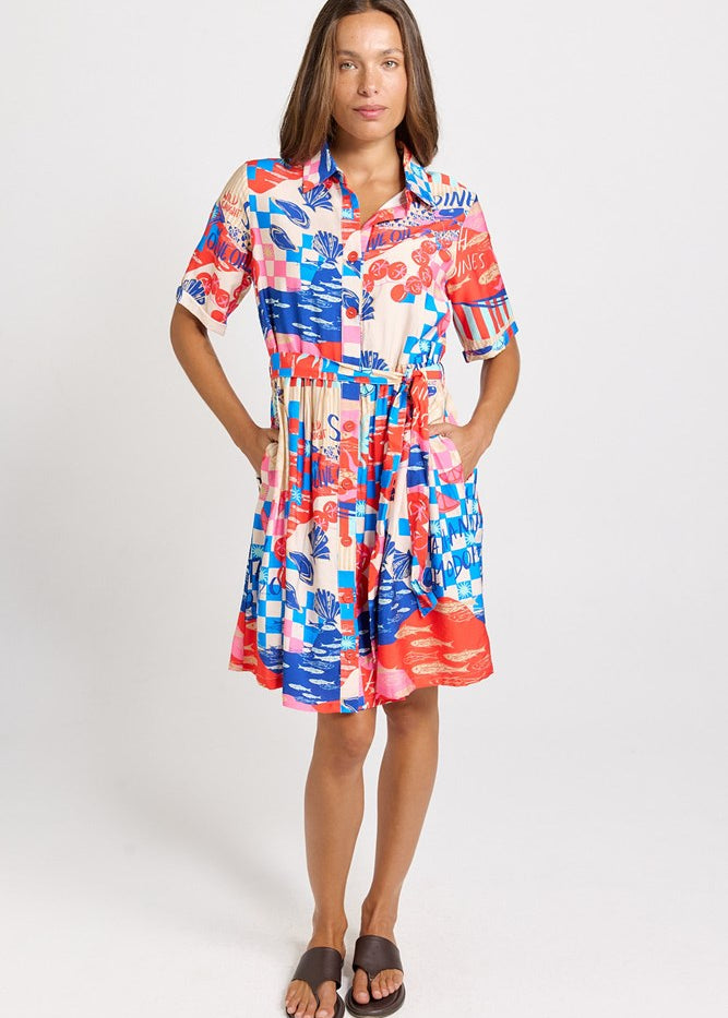 Betty Basics Palm Shirt Dress in Mediterranean Print