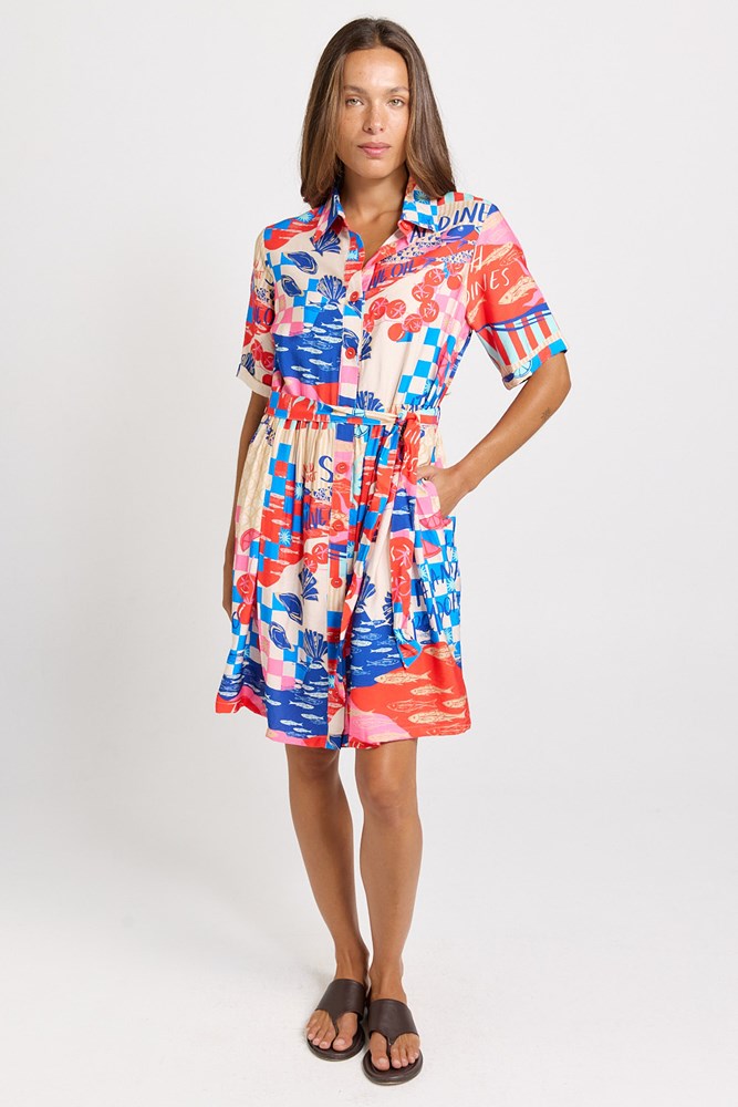 Betty Basics Palm Shirt Dress in Mediterranean Print - view 2
