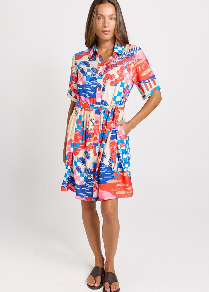Betty Basics Palm Shirt Dress in Mediterranean Print - view 2