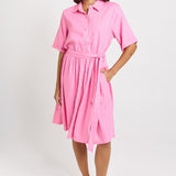 Betty Basics Palm Shirt Dress in Pink/Teal Stripe