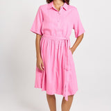 Betty Basics Palm Shirt Dress in Pink/Teal Stripe - view 2