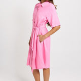 Betty Basics Palm Shirt Dress in Pink/Teal Stripe - view 3